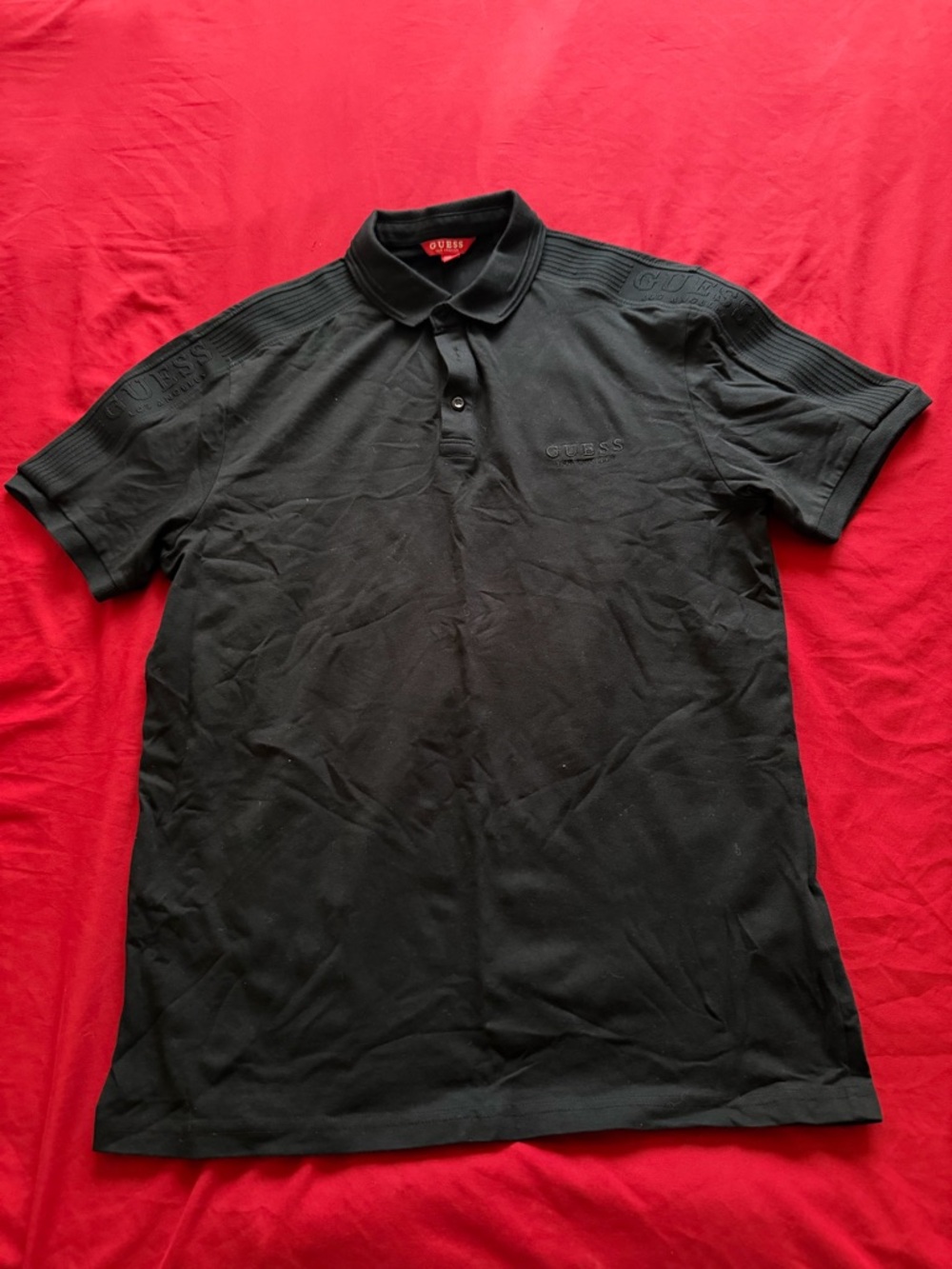 GUESS Black Men's Short Sleeve Polo with Subtle Logo